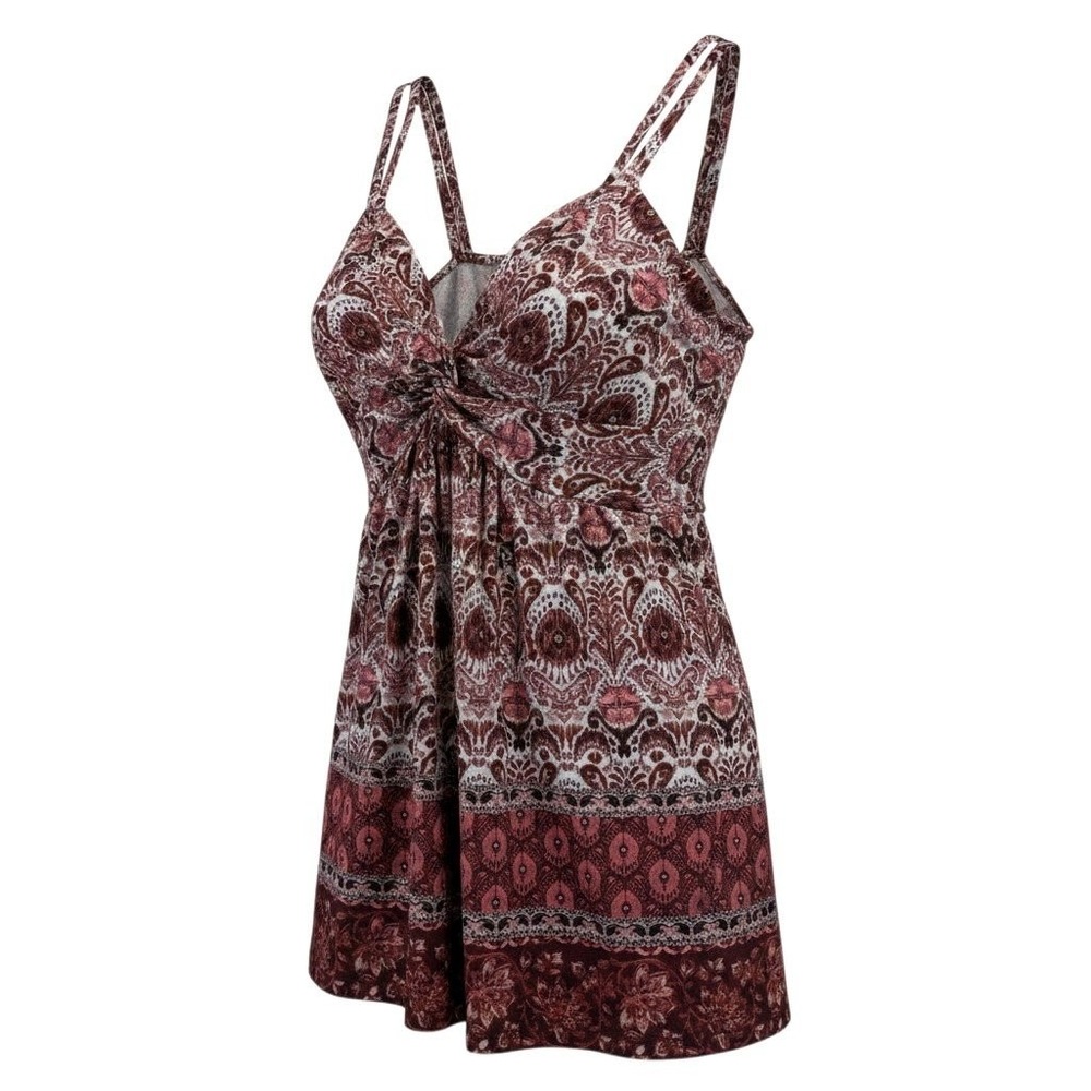 Casa Cabana Boho Paisley Tank Top M Brown Pink Festival Peplum Casual